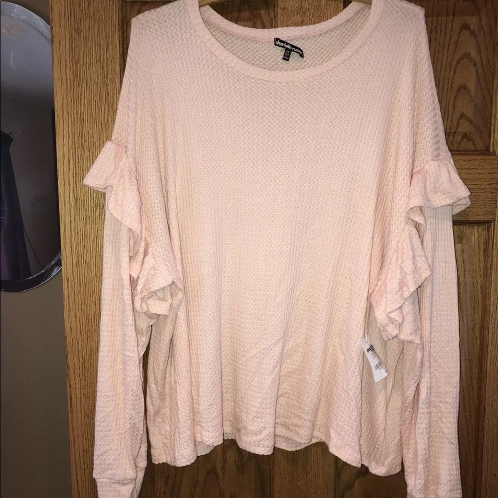 Charlotte Russe 2X Waffle Long Sleeve Ruffle Top
